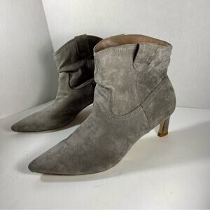 OASIS SOCIETY cowboy boots western gray suede pointed toe slouchy kitten heel